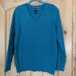 Karen Scott teal cable knit sweater - like new